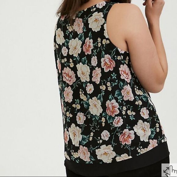 Torrid Black Floral Chiffon Double Layer Tank Top - Picture 3 of 6